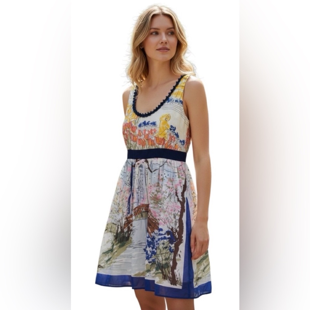 Anthropologie We Love Vera New York Amsterdam Summer City Park Silk Dress